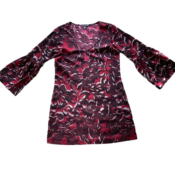 Saks Fifth Avenue Bell Flare Sleeve Plum Floral Flowy Tunic Shift Dress - S - Picture 9 of 13
